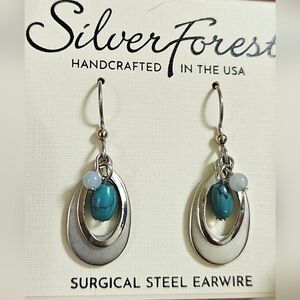 SILVER FOREST SURGICAL STEEL SILVER TURQUOISE GEMMED TEARDROP DANGLE EARRINGS